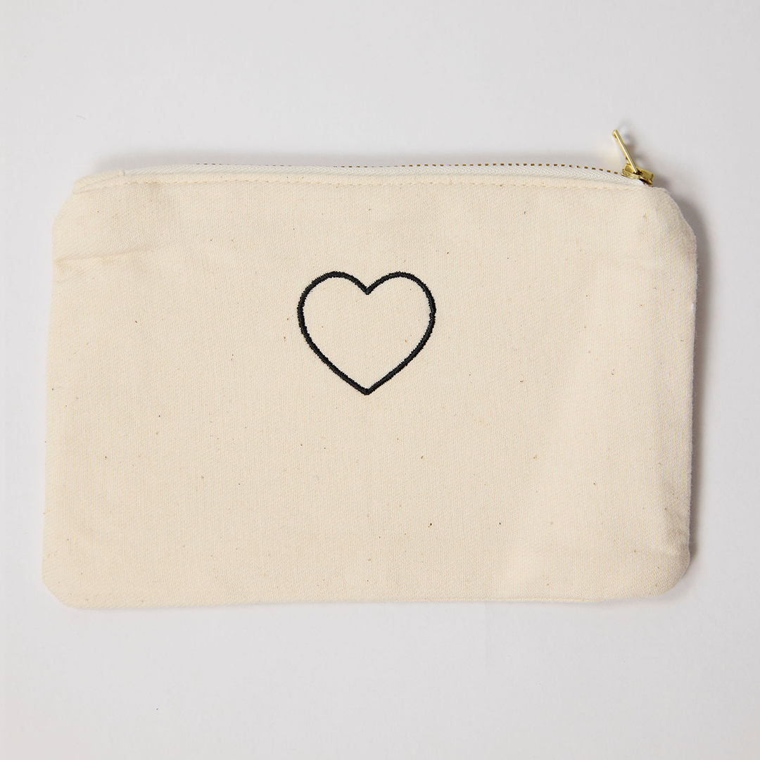 Embroidered Heart Small Pouch