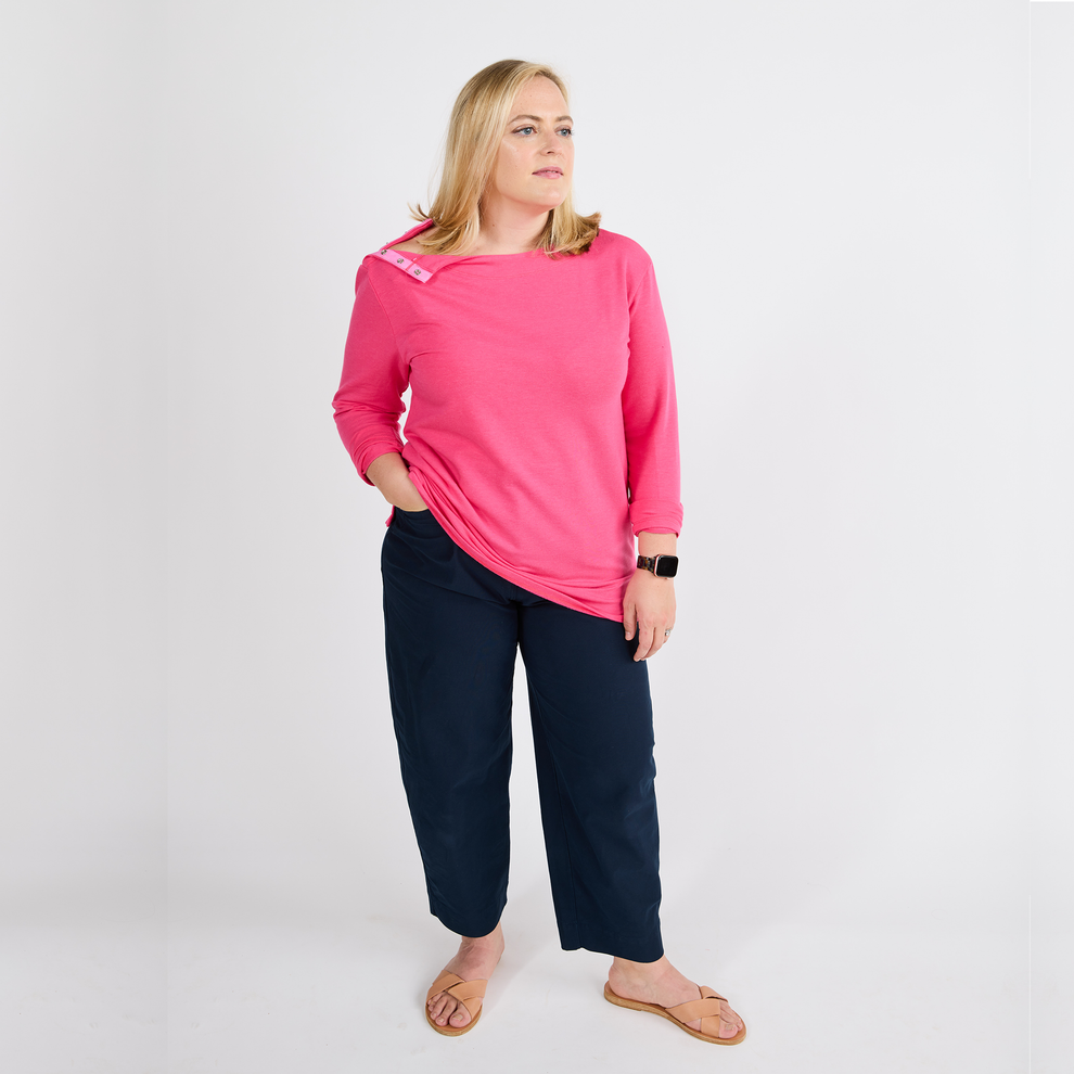 Women's Pink Chemotherapy Long-Sleeved Shirt | Port-Accessible Clothing ...