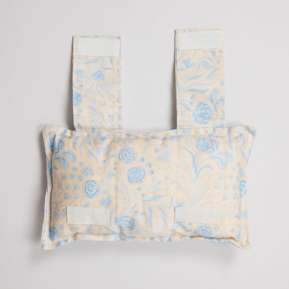 Port pillow with blue floral pattern on light background